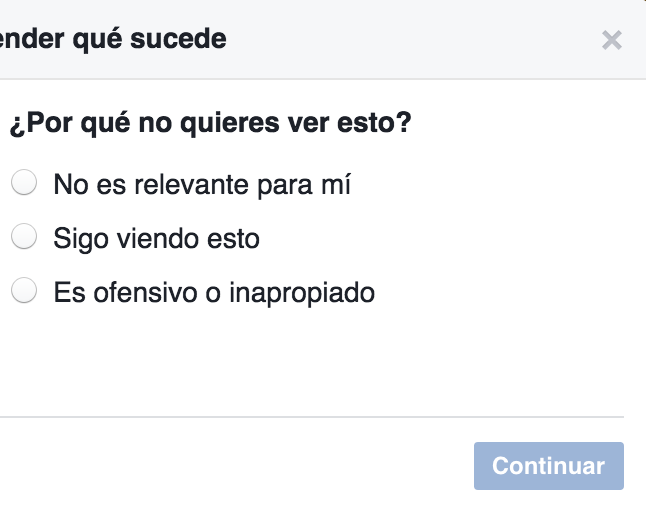 Opciones actuales para el reporte de anuncios.